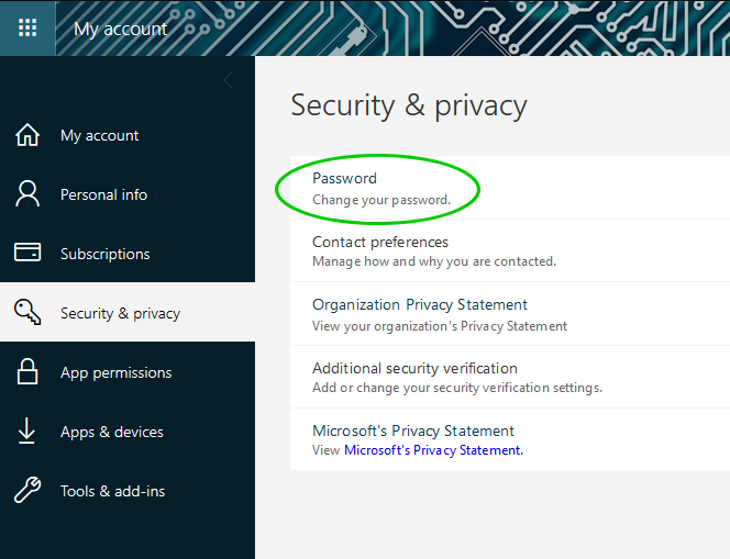 reset Office365 password