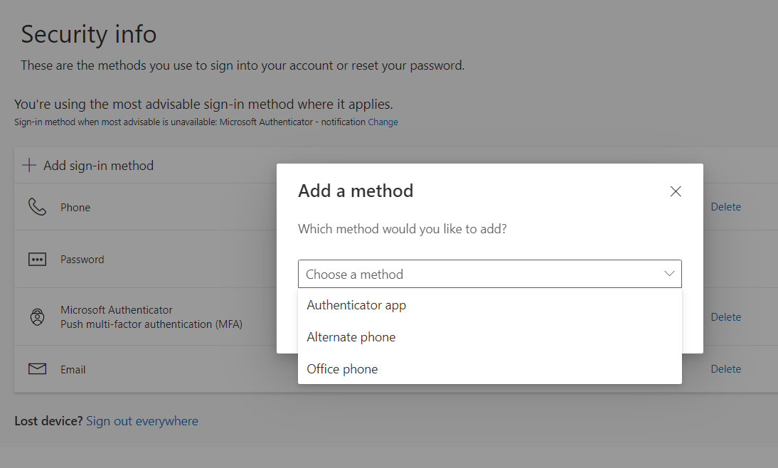 Office 365 Add Authentication Method
