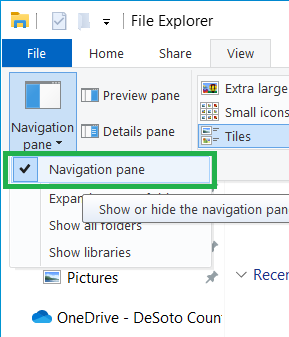 show navigation pane